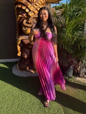 Ombre Pink Pleated Cutout Maxi Dress